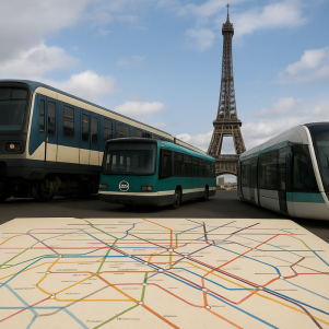 tutti i mezzi di trasporto pubblico di Parigi...Metro, RER, autobus...