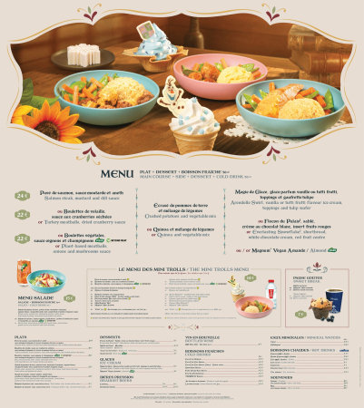 il menu del Nordic Crows Tavern, area Frozen, al parco Dsiney Adventure World