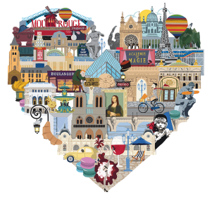 cartina disegnata dei monumenti e luoghi da vedere a Parigi