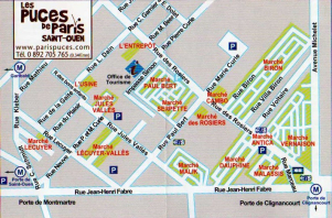 mappa dei mercatini delle pulci a Parigi st-Ouen-porte de Clignancourt