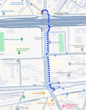 percorso per il mercato delle pulci a Parigi st-Ouen porte Clignancourt