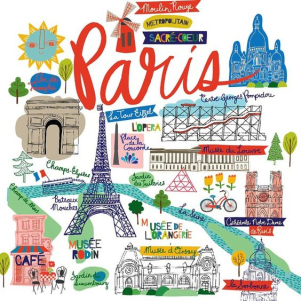 cartina disegnata dei monumenti e luoghi da vedere a Parigi