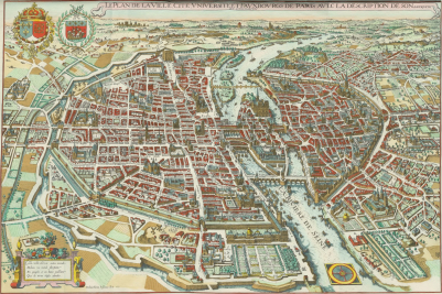 cartina, mappa di Parigi dell' anno 1615