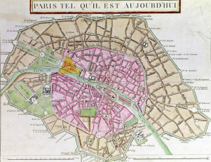 cartina, mappa di Parigi dell' anno 1800