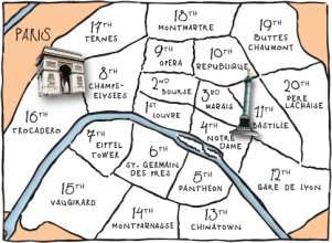 cartina degli arrondissement di Parigi, con nome e numero
