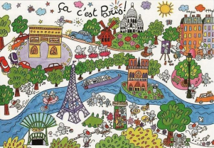 cartina disegnata dei monumenti e luoghi da vedere a Parigi