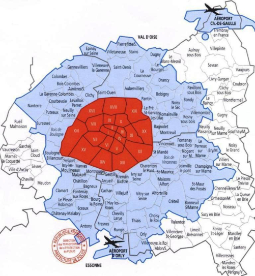 cartina della regione Ile de France, di Parigi