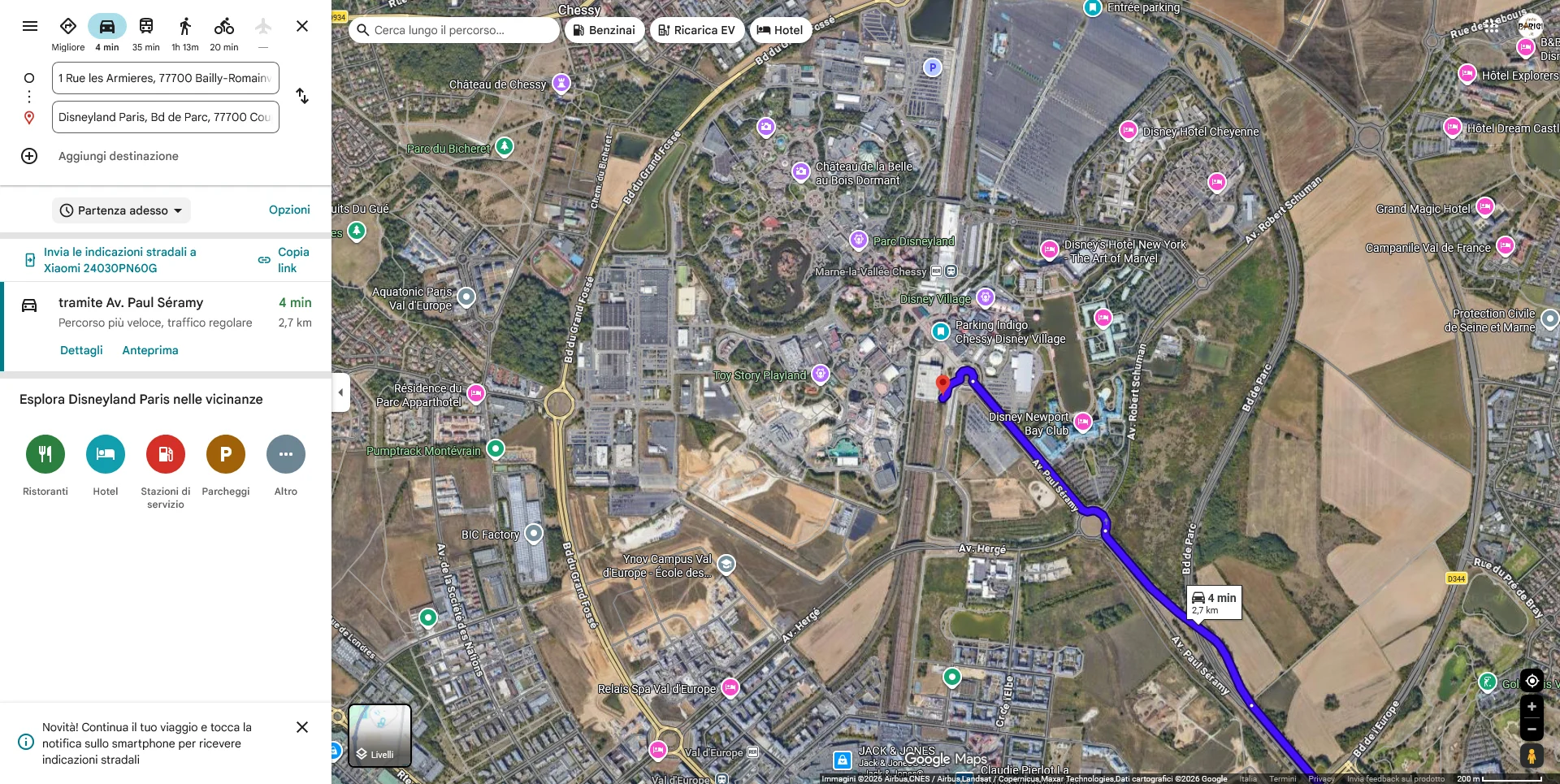 percorso verso parcheggio indigo disney village disneyland paris