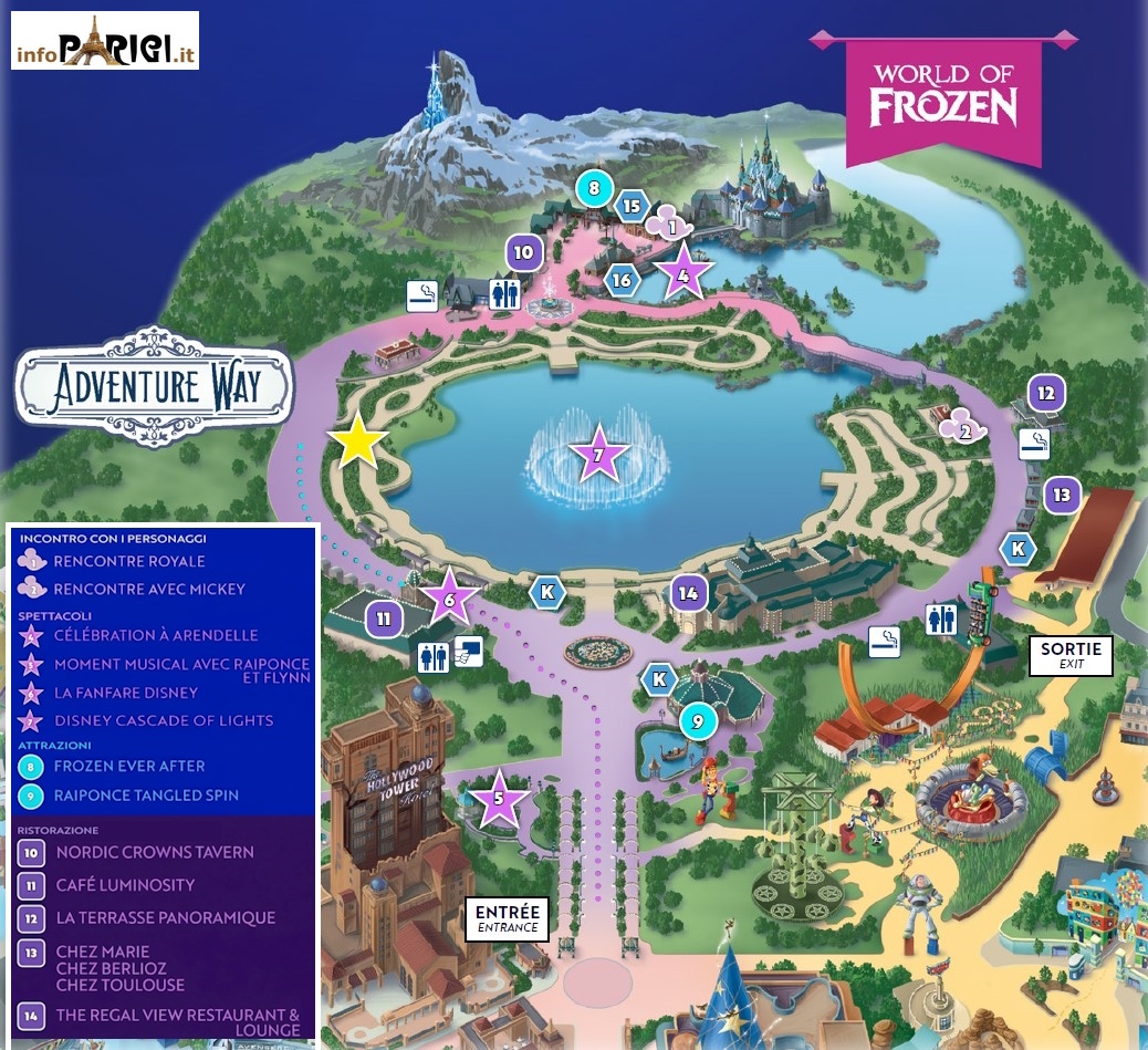 novità al parco Disney Adventure World: mappa 2026 del parco Disney Adventure Wordl (es Studios) a Disneyland Paris