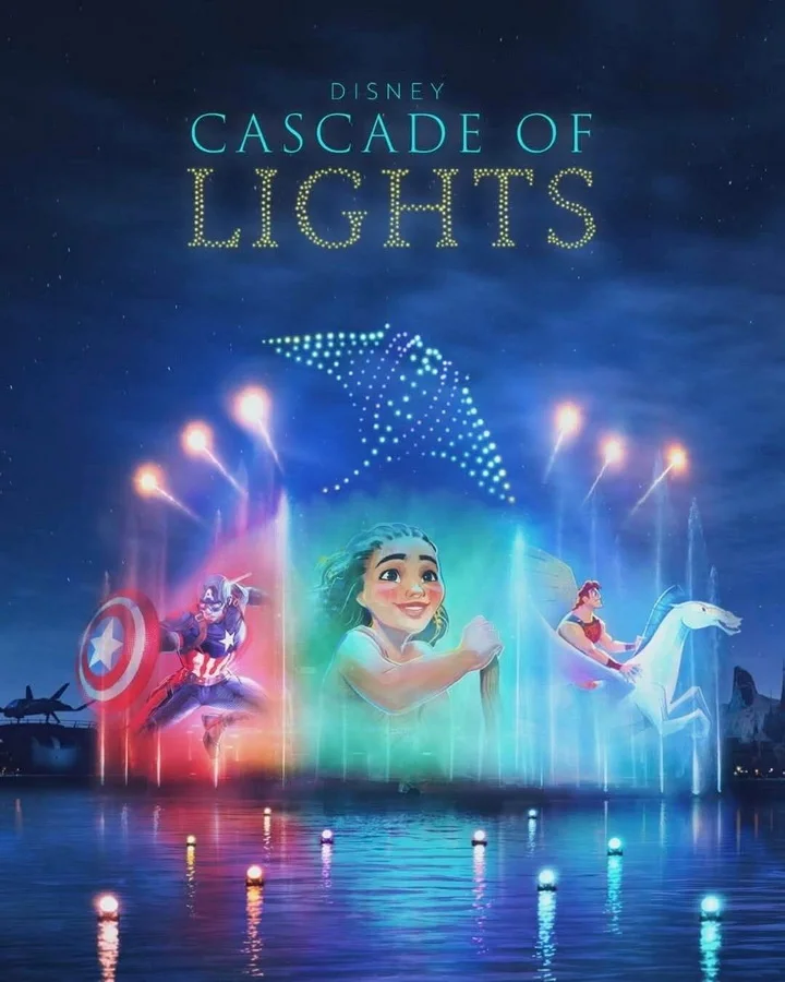 spettacolo Cascade of light al parco Disney Adventure World a Disneyland Paris
