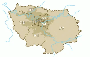 mappa delle province, dipartimenti della regione parigina