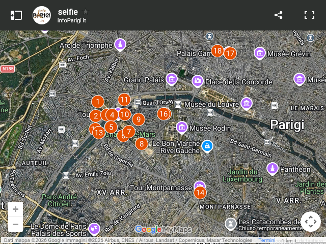 cartina dei luoghi di Parigi da dove scattare un selie sulla torre Eiffel