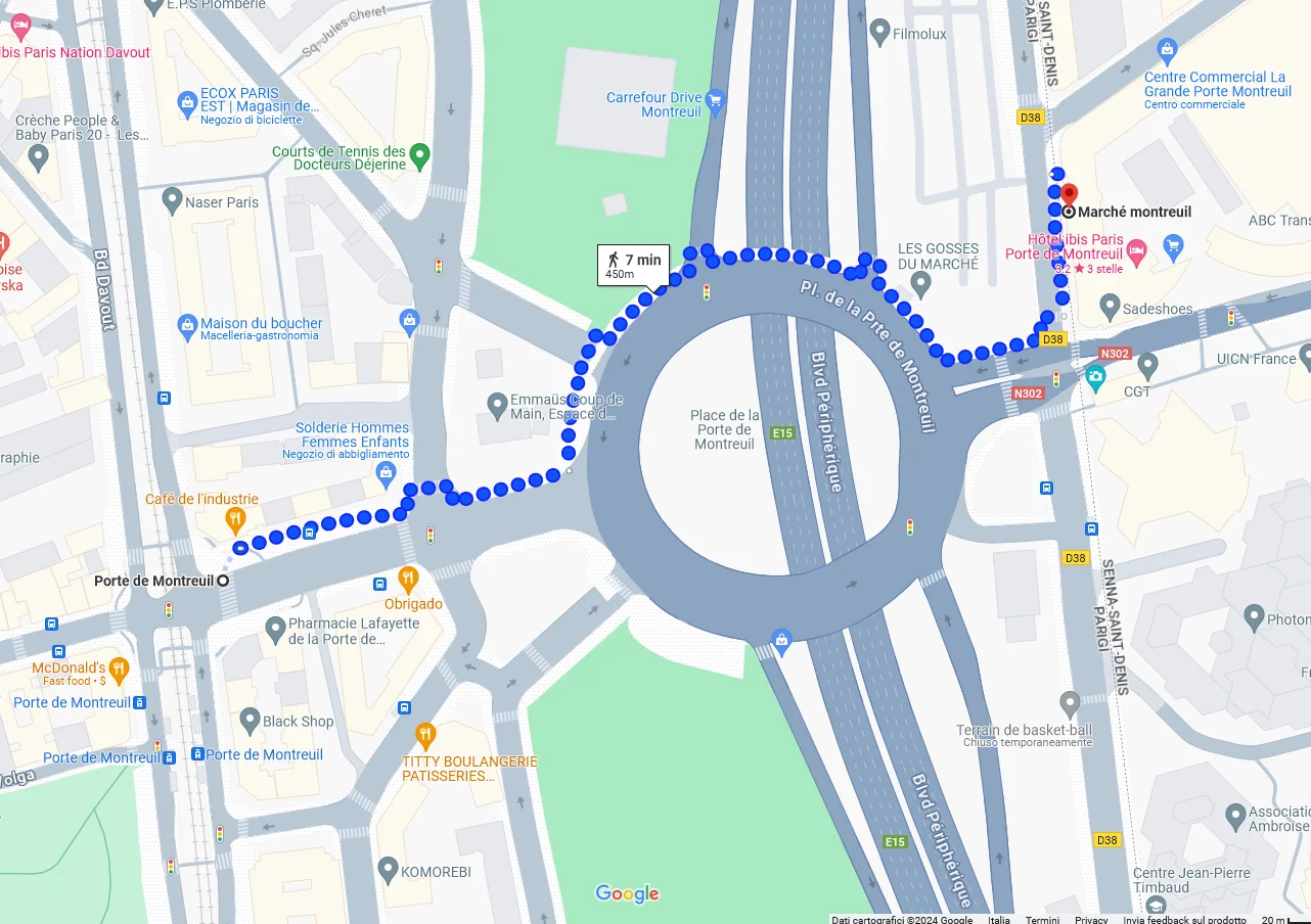 percorso per il mercato delle pulci a Parigi porte Montreuil
