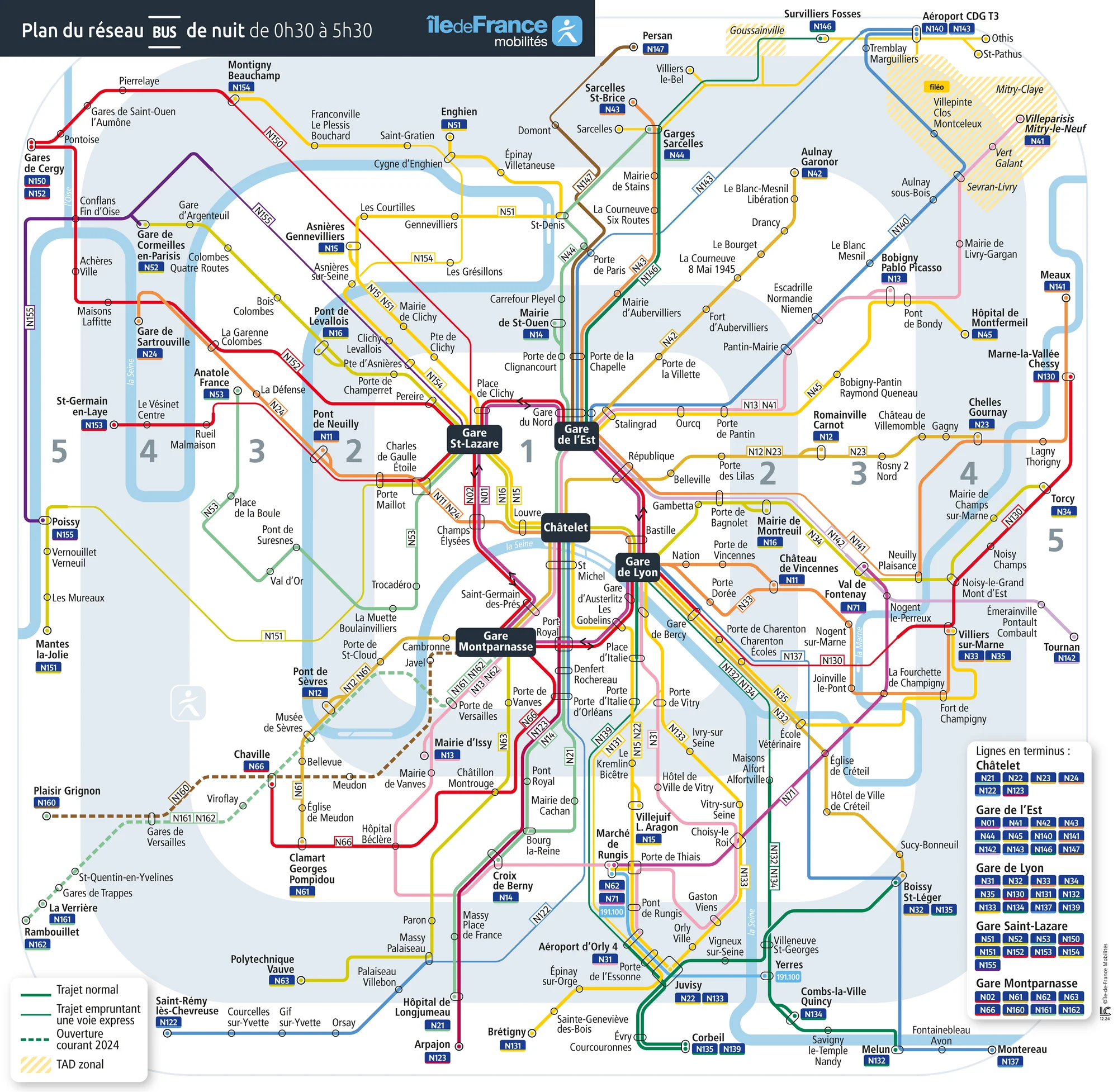 mappa degli autobus notturni Noctilien di Parigi