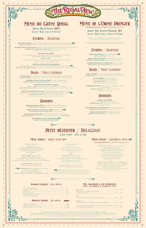 il menu del The Regal View Restaurant & Lounge