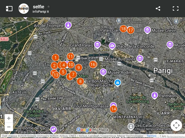 cartina dei luoghi di Parigi da dove scattare un selie sulla torre Eiffel