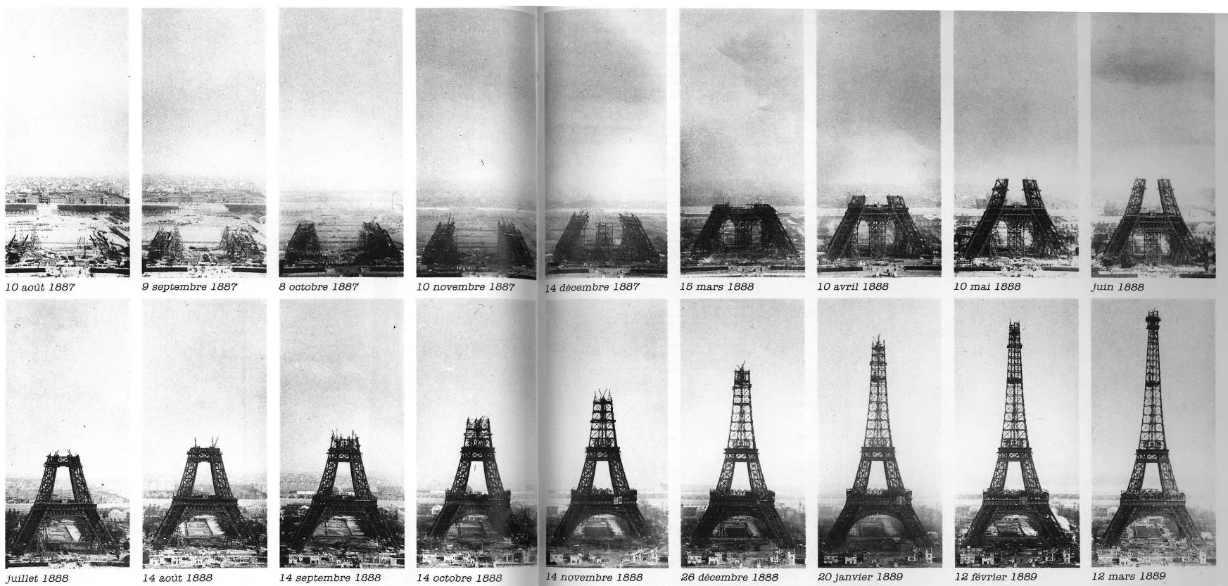 fasi di costruzione della torre Eiffel.